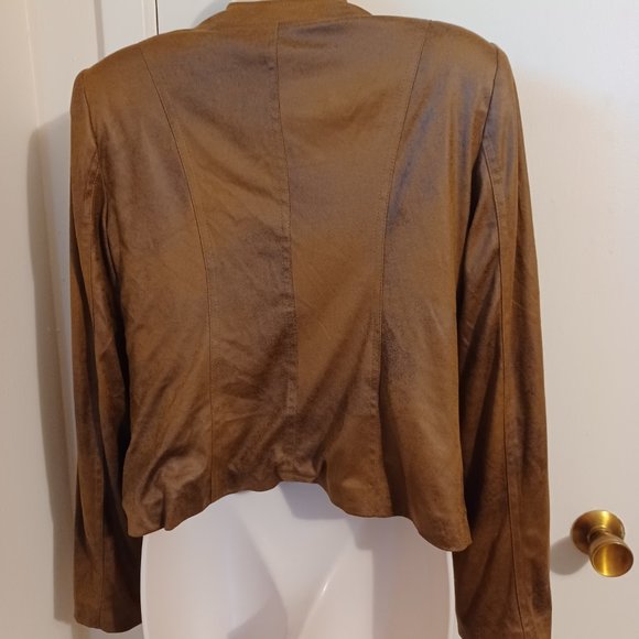Joseph Ribkoff Brown Micro Suede Jacket With Shoulder Pads Size 10 - Picture 9 of 13